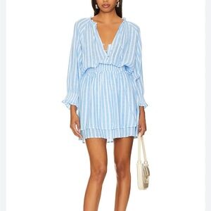 Rails, blue and white dress